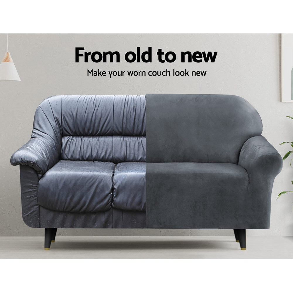 Artiss Velvet Sofa Cover Plush Couch Cover Lounge Slipcover 2 Seater Grey | Auzzi Store