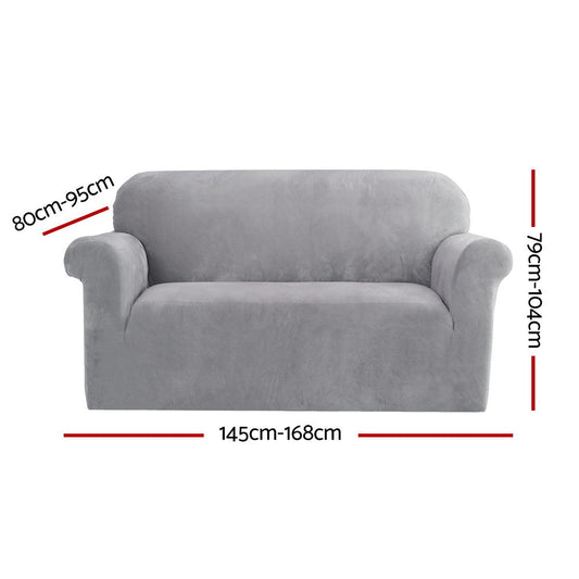 Artiss Velvet Sofa Cover Plush Couch Cover Lounge Slipcover 2 Seater Grey | Auzzi Store