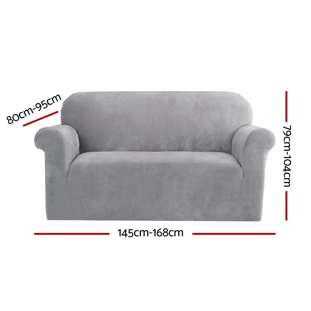 Artiss Velvet Sofa Cover Plush Couch Cover Lounge Slipcover 2 Seater Grey | Auzzi Store