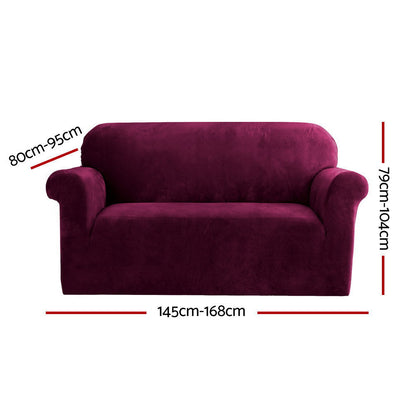 Artiss Velvet Sofa Cover Plush Couch Cover Lounge Slipcover 2 Seater Ruby Red | Auzzi Store