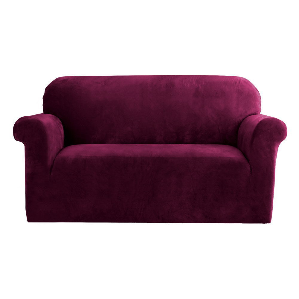 Artiss Velvet Sofa Cover Plush Couch Cover Lounge Slipcover 2 Seater Ruby Red | Auzzi Store