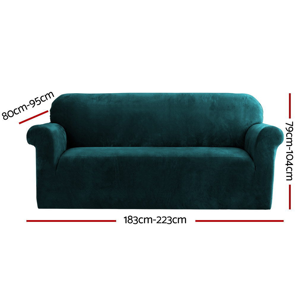 Artiss Velvet Sofa Cover Plush Couch Cover Lounge Slipcover 3 Seater Agate Green | Auzzi Store