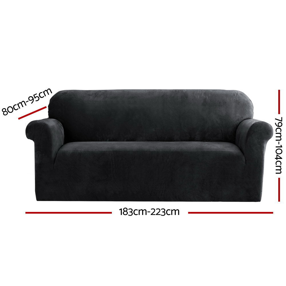 Artiss Velvet Sofa Cover Plush Couch Cover Lounge Slipcover 3 Seater Black | Auzzi Store