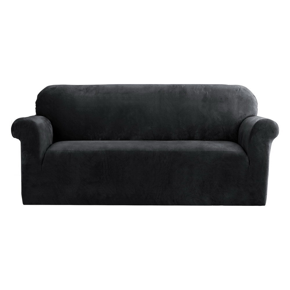 Artiss Velvet Sofa Cover Plush Couch Cover Lounge Slipcover 3 Seater Black | Auzzi Store