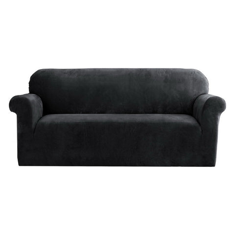 Artiss Velvet Sofa Cover Plush Couch Cover Lounge Slipcover 3 Seater Black | Auzzi Store