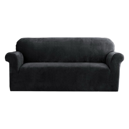Artiss Velvet Sofa Cover Plush Couch Cover Lounge Slipcover 3 Seater Black | Auzzi Store