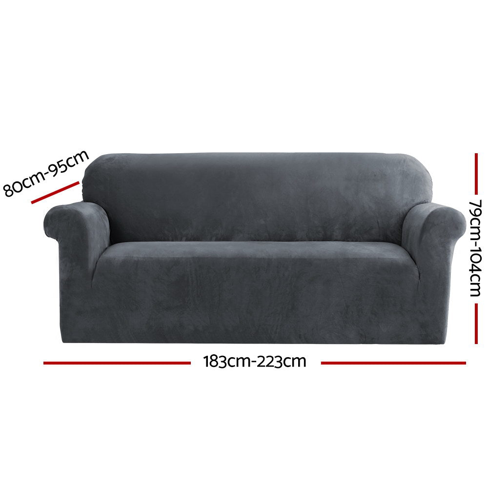 Artiss Velvet Sofa Cover Plush Couch Cover Lounge Slipcover 3 Seater Grey | Auzzi Store