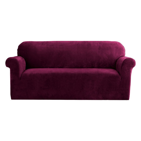 Artiss Velvet Sofa Cover Plush Couch Cover Lounge Slipcover 3 Seater Ruby Red | Auzzi Store