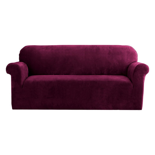 Artiss Velvet Sofa Cover Plush Couch Cover Lounge Slipcover 3 Seater Ruby Red | Auzzi Store