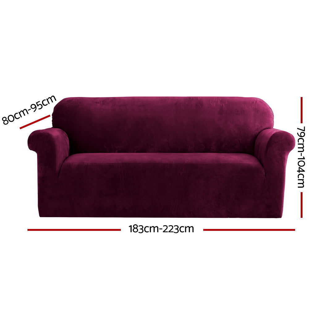 Artiss Velvet Sofa Cover Plush Couch Cover Lounge Slipcover 3 Seater Ruby Red | Auzzi Store