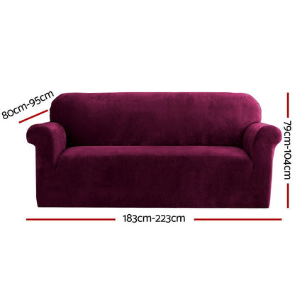 Artiss Velvet Sofa Cover Plush Couch Cover Lounge Slipcover 3 Seater Ruby Red | Auzzi Store