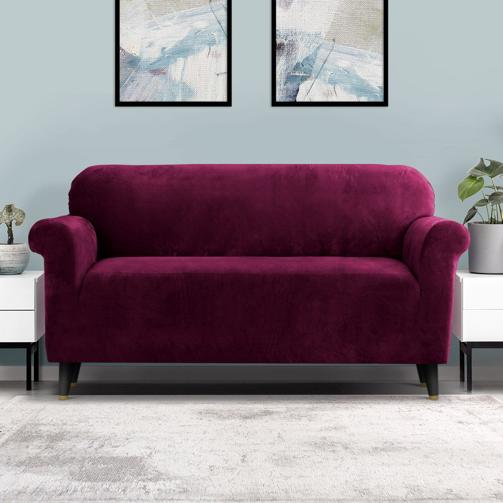 Artiss Velvet Sofa Cover Plush Couch Cover Lounge Slipcover 3 Seater Ruby Red | Auzzi Store