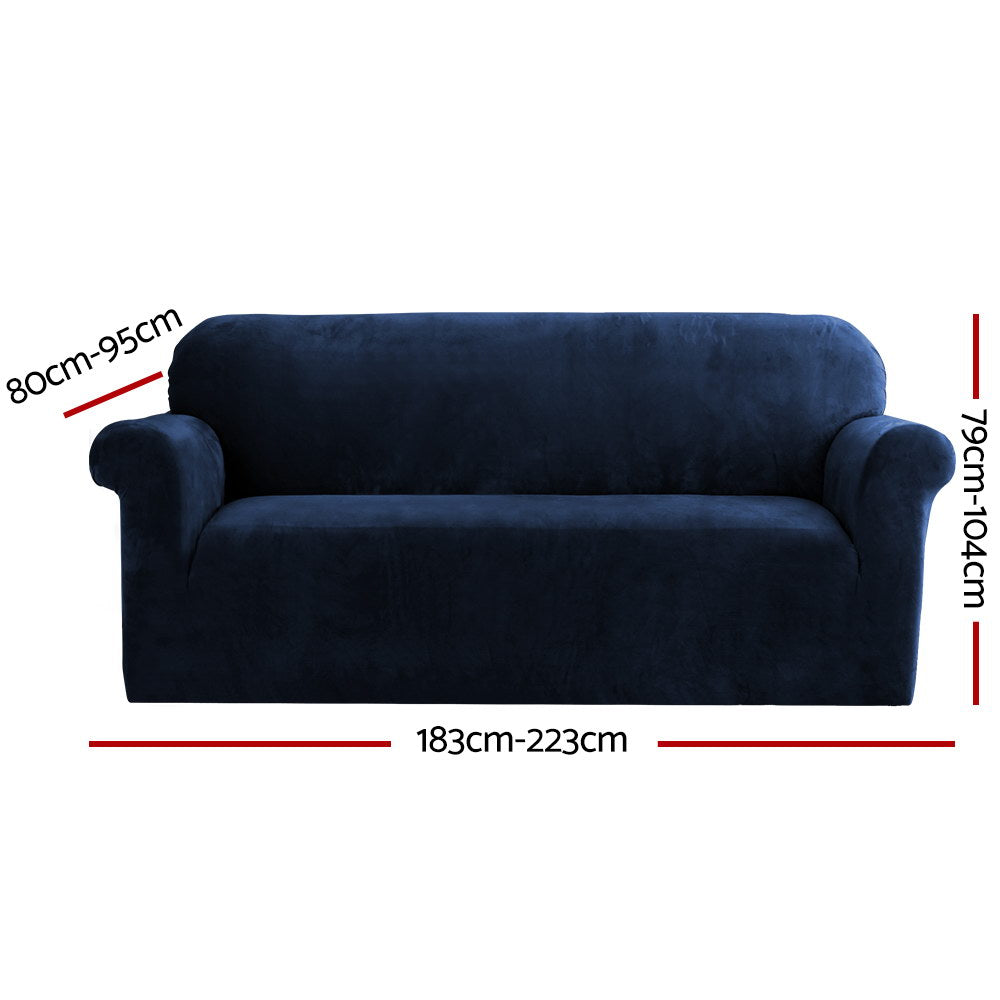 Artiss Velvet Sofa Cover Plush Couch Cover Lounge Slipcover 3 Seater Sapphire | Auzzi Store
