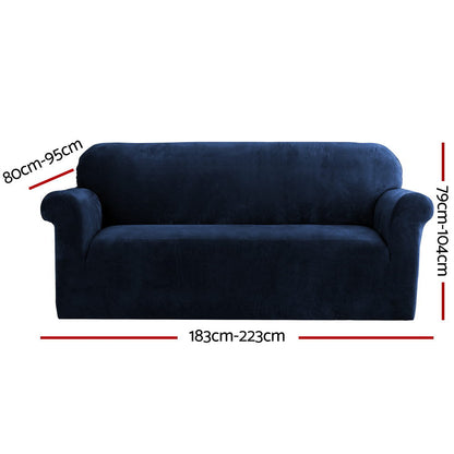 Artiss Velvet Sofa Cover Plush Couch Cover Lounge Slipcover 3 Seater Sapphire | Auzzi Store
