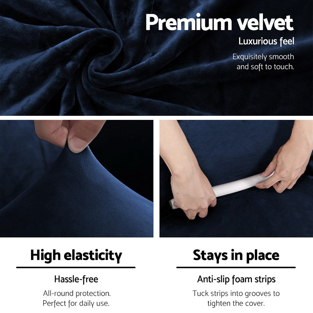 Artiss Velvet Sofa Cover Plush Couch Cover Lounge Slipcover 3 Seater Sapphire | Auzzi Store
