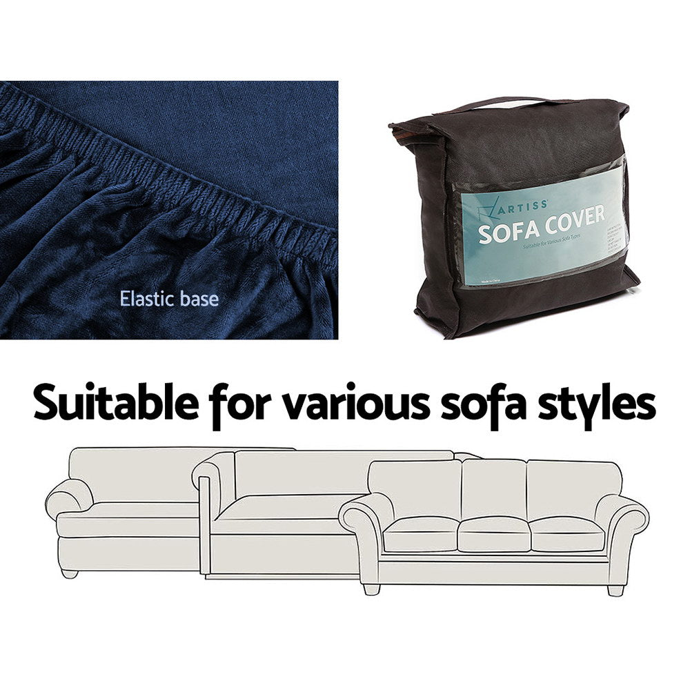 Artiss Velvet Sofa Cover Plush Couch Cover Lounge Slipcover 3 Seater Sapphire | Auzzi Store