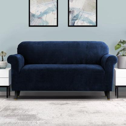Artiss Velvet Sofa Cover Plush Couch Cover Lounge Slipcover 3 Seater Sapphire | Auzzi Store