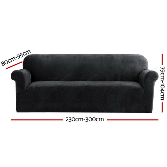 Artiss Velvet Sofa Cover Plush Couch Cover Lounge Slipcover 4 Seater Black | Auzzi Store