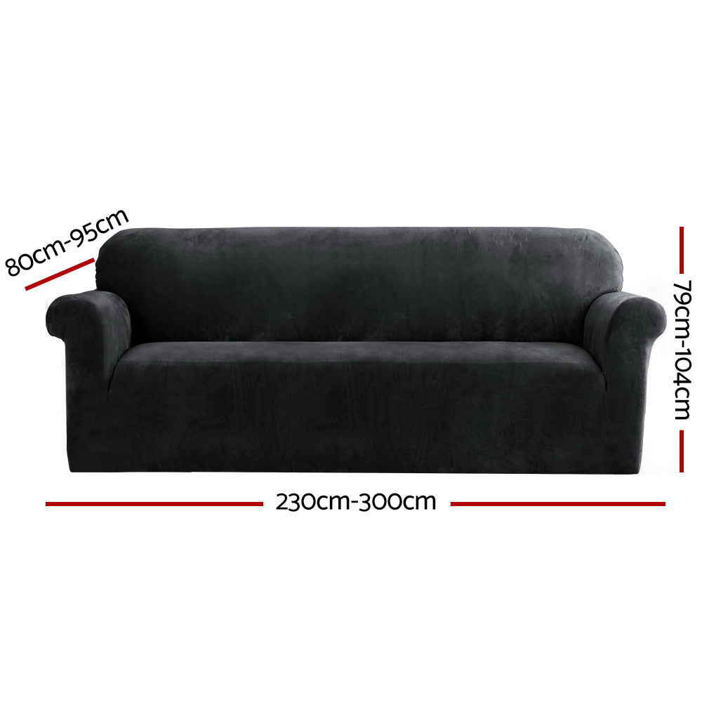 Artiss Velvet Sofa Cover Plush Couch Cover Lounge Slipcover 4 Seater Black | Auzzi Store