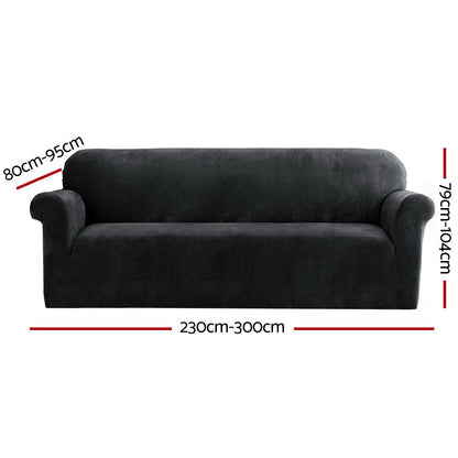 Artiss Velvet Sofa Cover Plush Couch Cover Lounge Slipcover 4 Seater Black | Auzzi Store