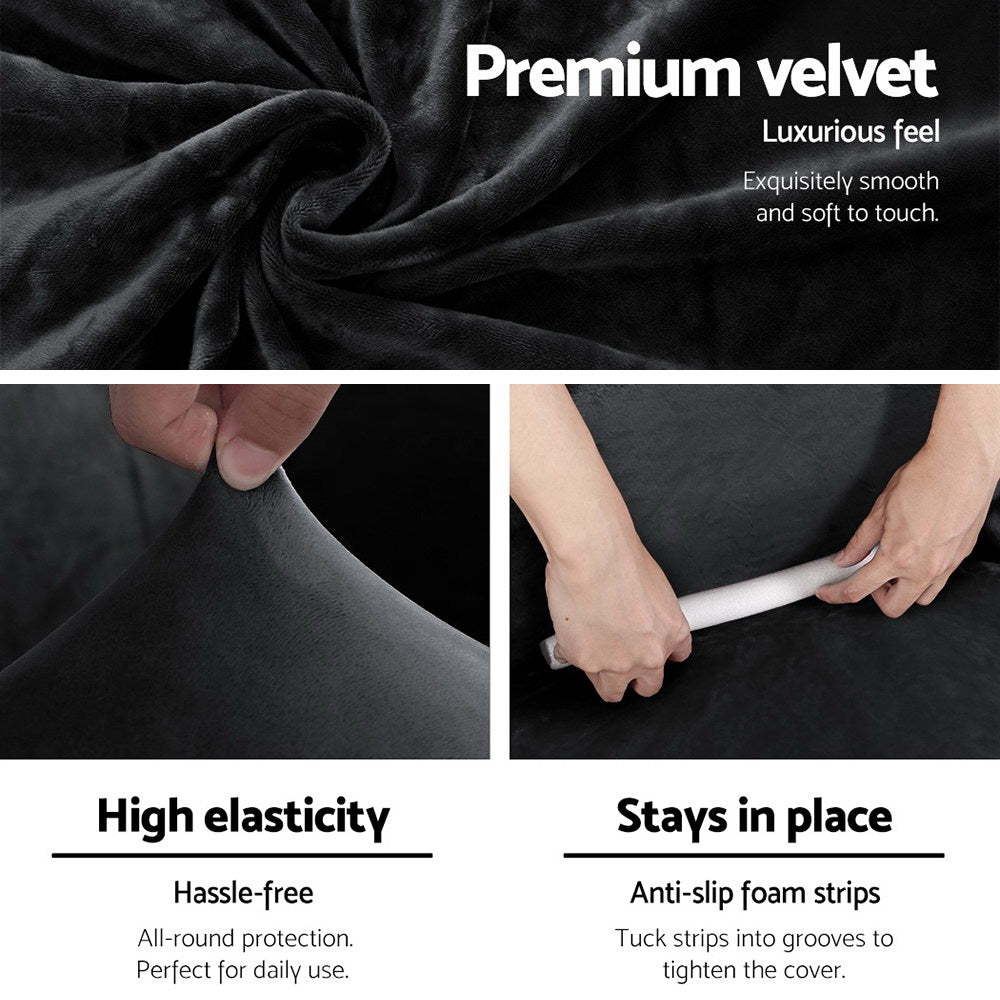 Artiss Velvet Sofa Cover Plush Couch Cover Lounge Slipcover 4 Seater Black | Auzzi Store