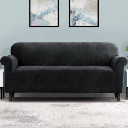 Artiss Velvet Sofa Cover Plush Couch Cover Lounge Slipcover 4 Seater Black | Auzzi Store