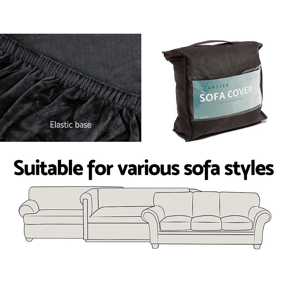 Artiss Velvet Sofa Cover Plush Couch Cover Lounge Slipcover 4 Seater Black | Auzzi Store