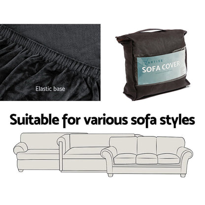 Artiss Velvet Sofa Cover Plush Couch Cover Lounge Slipcover 4 Seater Black | Auzzi Store