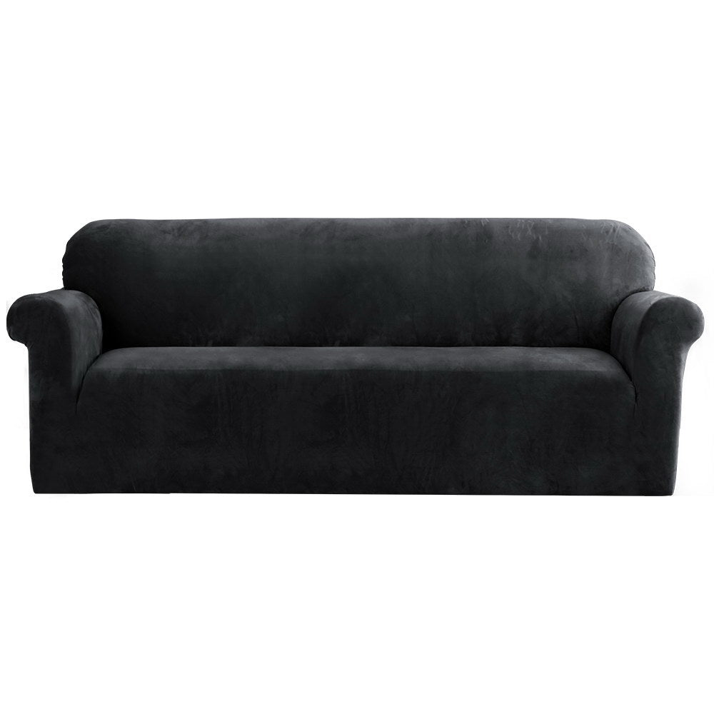 Artiss Velvet Sofa Cover Plush Couch Cover Lounge Slipcover 4 Seater Black | Auzzi Store