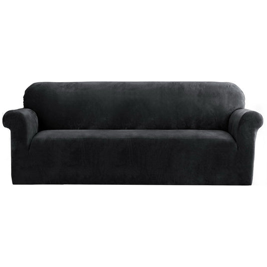 Artiss Velvet Sofa Cover Plush Couch Cover Lounge Slipcover 4 Seater Black | Auzzi Store