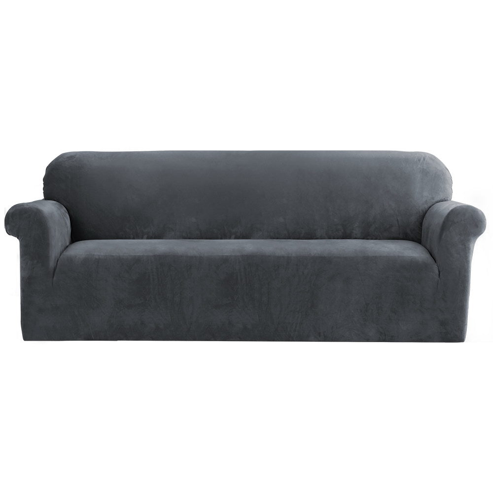 Artiss Velvet Sofa Cover Plush Couch Cover Lounge Slipcover 4 Seater Grey | Auzzi Store
