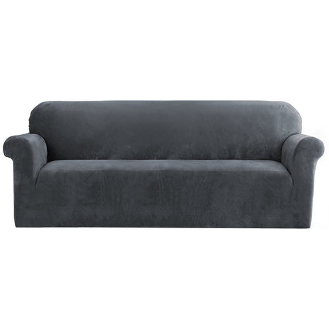 Artiss Velvet Sofa Cover Plush Couch Cover Lounge Slipcover 4 Seater Grey | Auzzi Store