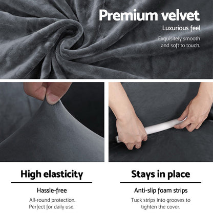 Artiss Velvet Sofa Cover Plush Couch Cover Lounge Slipcover 4 Seater Grey | Auzzi Store