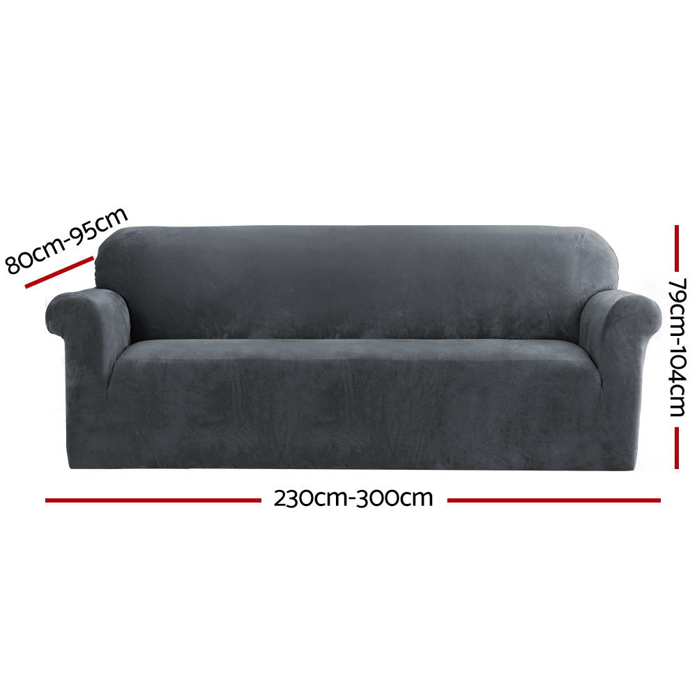 Artiss Velvet Sofa Cover Plush Couch Cover Lounge Slipcover 4 Seater Grey | Auzzi Store