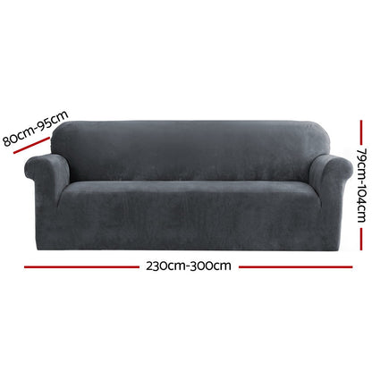 Artiss Velvet Sofa Cover Plush Couch Cover Lounge Slipcover 4 Seater Grey | Auzzi Store