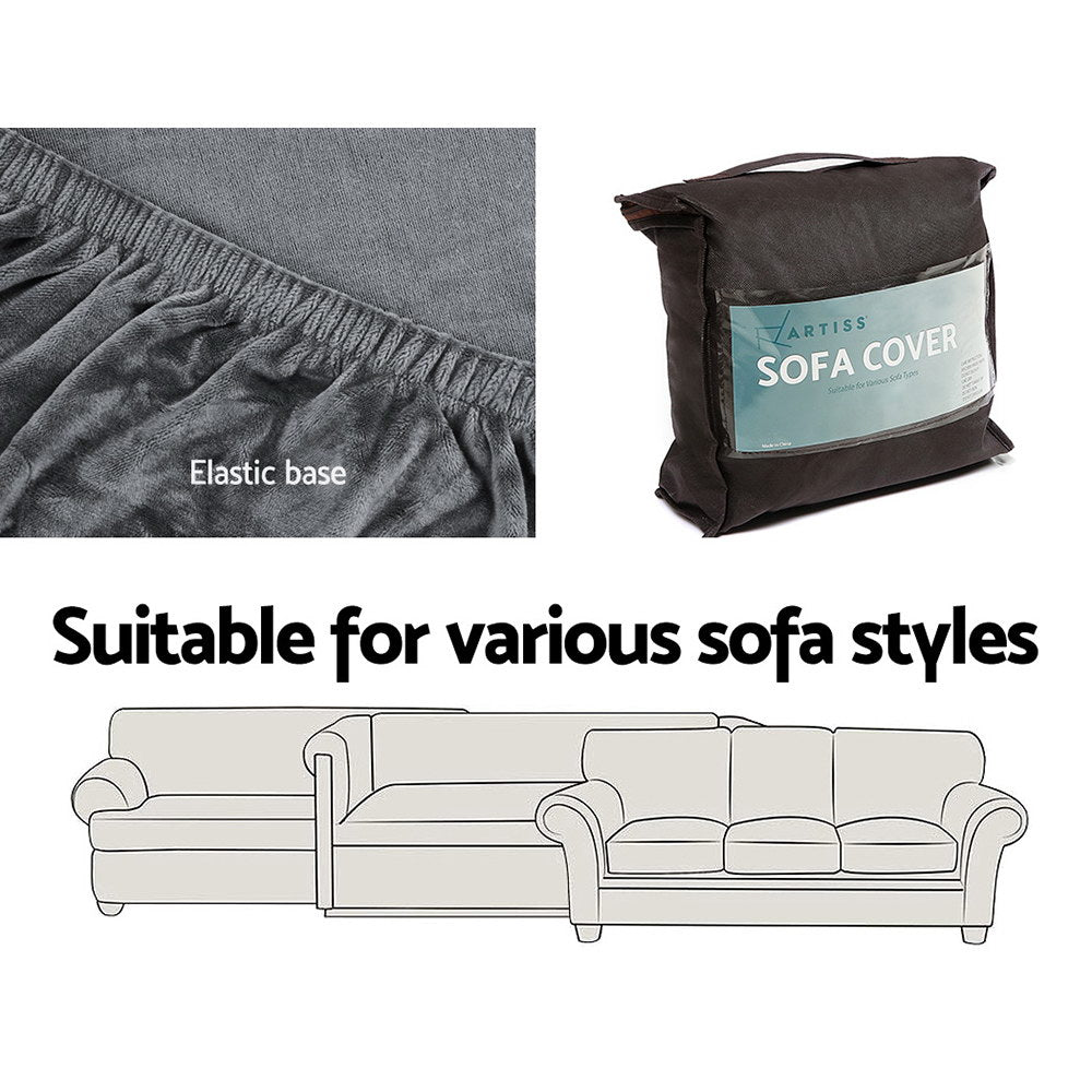 Artiss Velvet Sofa Cover Plush Couch Cover Lounge Slipcover 4 Seater Grey | Auzzi Store