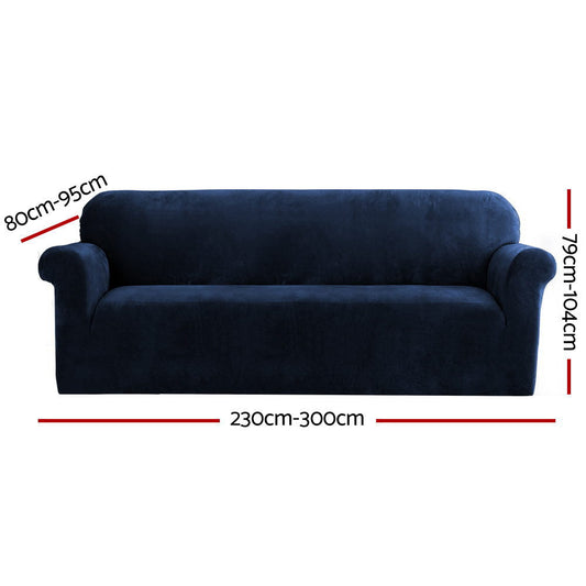 Artiss Velvet Sofa Cover Plush Couch Cover Lounge Slipcover 4 Seater Sapphire | Auzzi Store