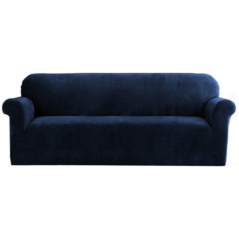 Artiss Velvet Sofa Cover Plush Couch Cover Lounge Slipcover 4 Seater Sapphire | Auzzi Store