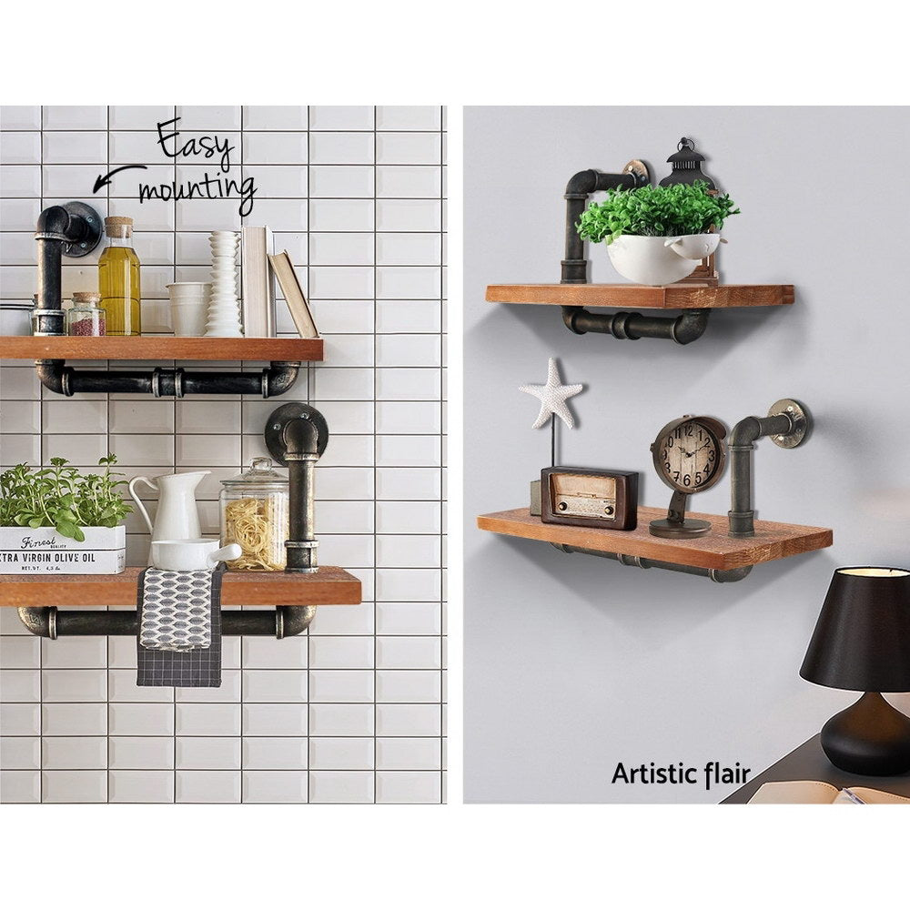 Artiss Wall Shelves Rustic Bookshelf Retro Display Shelves Industrial DIY Pipe Shelf Floating Brackets | Auzzi Store