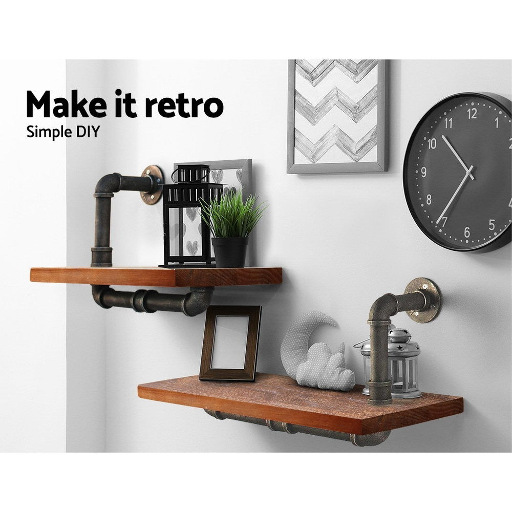 Artiss Wall Shelves Rustic Bookshelf Retro Display Shelves Industrial DIY Pipe Shelf Floating Brackets | Auzzi Store