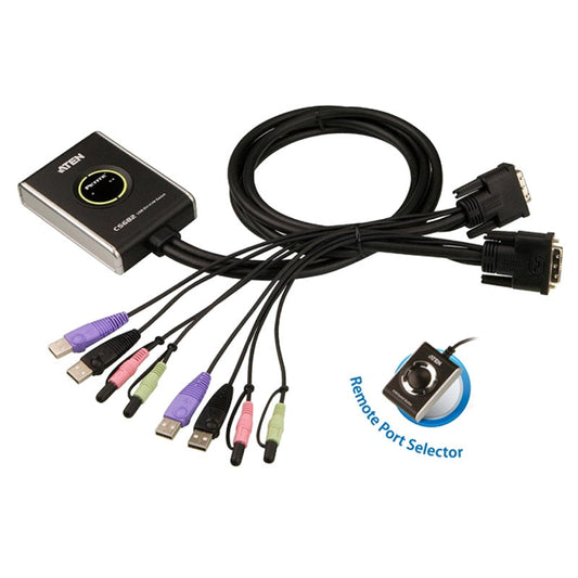 Aten Petite 2 Port USB DVI KVM Switch with Audio and Remote Port Selector - 1.2m Cables Built In | Auzzi Store