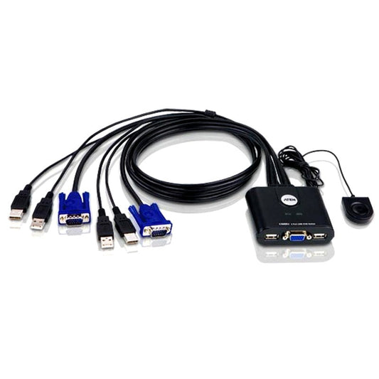 Aten Petite 2 Port USB VGA KVM Switch with Remote Port Selector - 0.9m Cables Built In | Auzzi Store