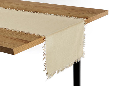 Ayra Fringed Beige Table Runner (35 x 180cm) | Auzzi Store