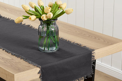 Ayra Fringed Charcoal Table Runner (35 x 180cm) | Auzzi Store