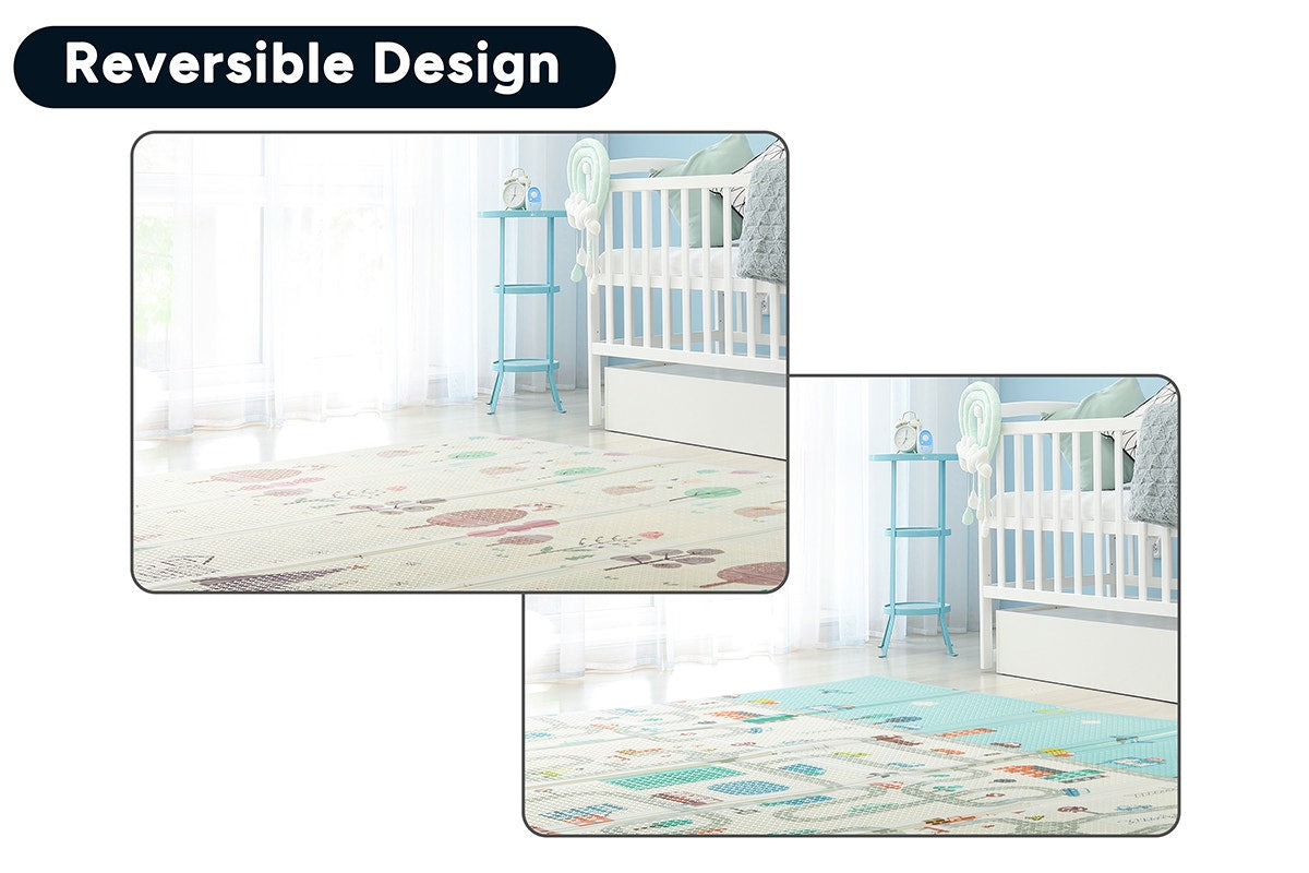 Bubbli Baby Foldable Reversible Play Mat with Carry Bag (Cars/Trees)