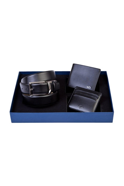 BELT AND WALLET & CARD HOLDER BLACK SET | Auzzi Store