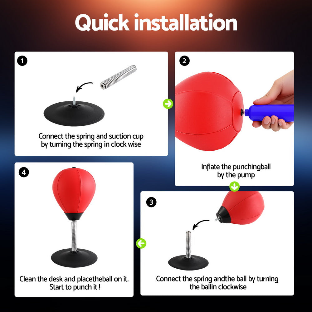 Everfit Desktop Boxing Set with Suction Base, Swivel Mechanism, and Pump - 36cm Red/Black