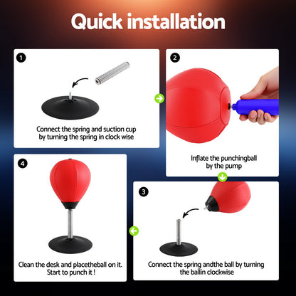 Everfit Desktop Boxing Set with Suction Base, Swivel Mechanism, and Pump - 36cm Red/Black
