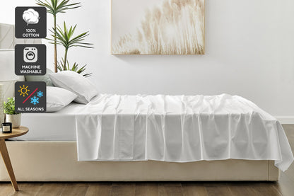 Brosa 100% Sateen Cotton Sheets (White, Double)
