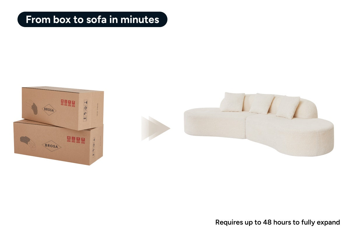 Brosa Arcea Teddy Fleece Curved 3 Seater Compressed Sofa (Cream)